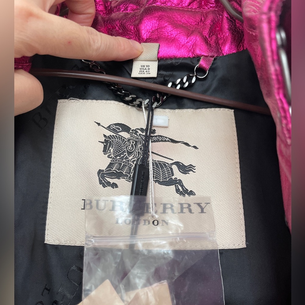 Burberry Fuchsia Metallic Pink Leather Trench Coat Size:US 8(runs small) - Picture 5 of 10